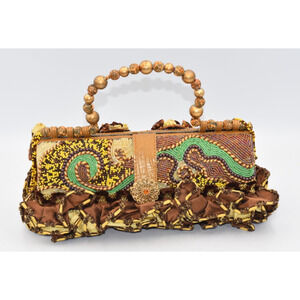 Mary Frances Hard Case Beaded Ruffled Ribbon Purse Handbag #2797